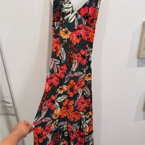 Floral Sleeveless Dress - Black and Red